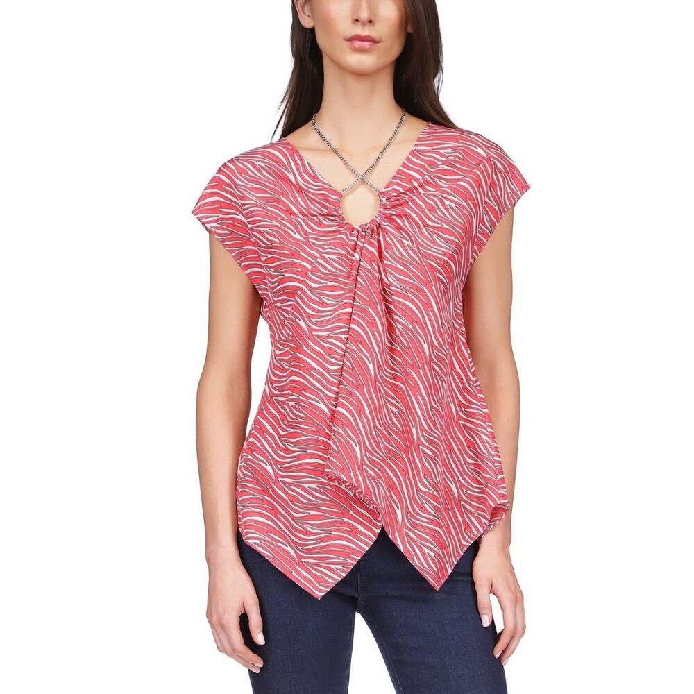 MICHAEL Michael Kors Womens Zebra-Print Chain-Trim Top Size Small NWT